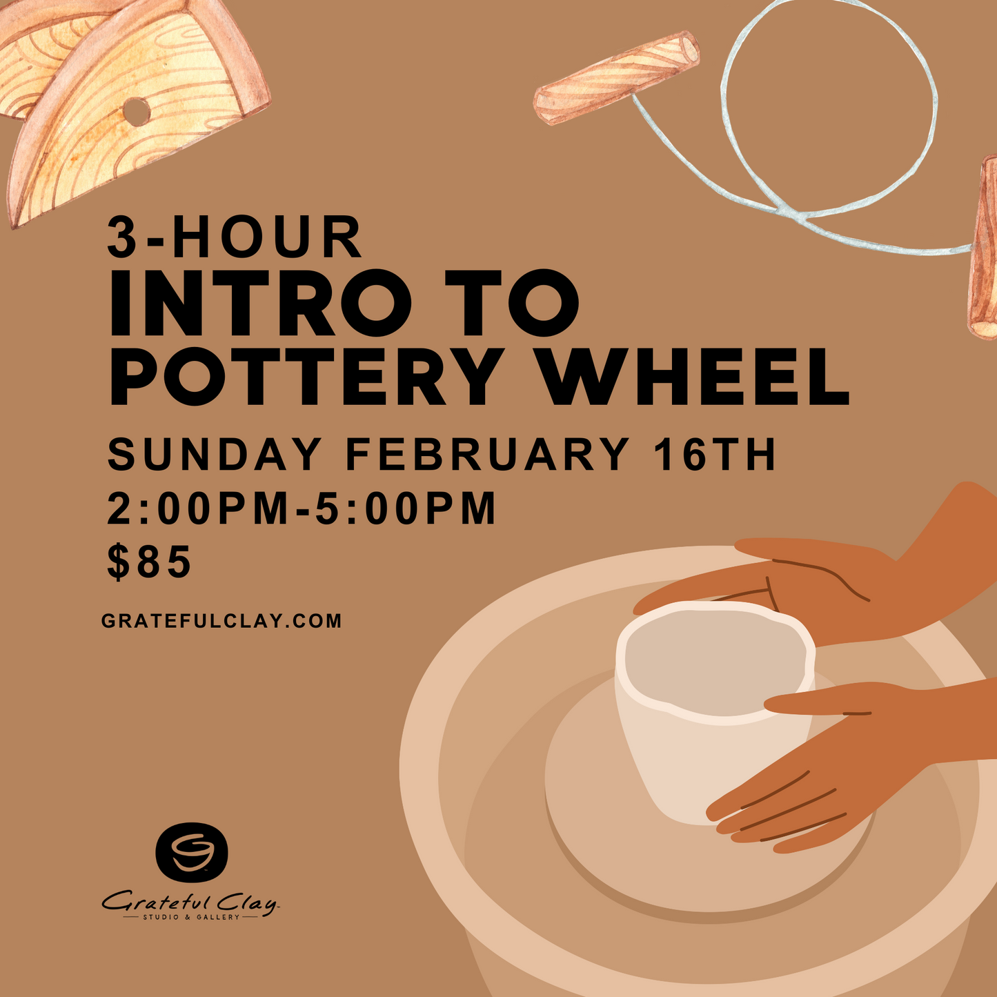 3-Hour Intro to Pottery Wheel | Sun Feb 16th 2pm-5pm