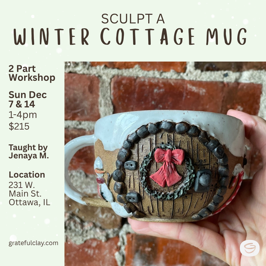 Sculpt a Winter Cottage Mug | 2-Part Workshop Dec 7 & 14 1pm-4pm